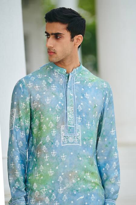 Buy_Philocaly_Green Cotton Vatika Floral Print Kurta _Online_at_Aza_Fashions