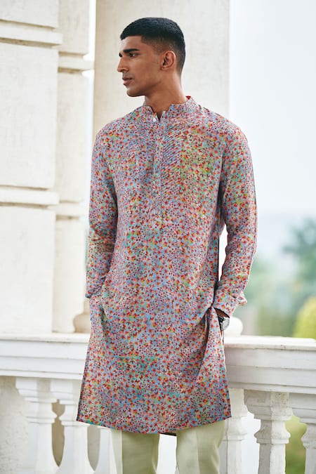 Shop Philocaly Multi Color Cotton Embroidery Mosaic Floral Print Kurta at Aza Fashions Shop_Philocaly_Multi Color Cotton Embroidery Mosaic Floral Print Kurta _at_Aza_Fashions