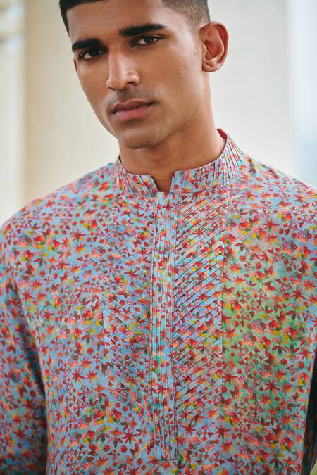 Buy Philocaly Multi Color Cotton Embroidery Mosaic Floral Print Kurta Online at Aza Fashions Buy_Philocaly_Multi Color Cotton Embroidery Mosaic Floral Print Kurta _Online_at_Aza_Fashions