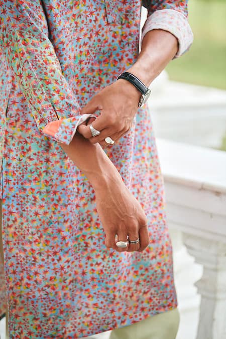 Shop Philocaly Multi Color Cotton Embroidery Mosaic Floral Print Kurta Online at Aza Fashions Shop_Philocaly_Multi Color Cotton Embroidery Mosaic Floral Print Kurta _Online_at_Aza_Fashions