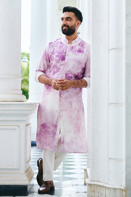 Philocaly_Purple Cotton Timber Abstract Print Kurta _Online_at_Aza_Fashions