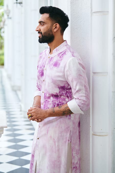 Buy_Philocaly_Purple Cotton Timber Abstract Print Kurta _Online_at_Aza_Fashions