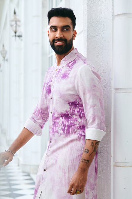 Shop_Philocaly_Purple Cotton Timber Abstract Print Kurta _Online_at_Aza_Fashions