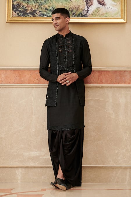 Philocaly_White Silk Embroidery Marvel Panelled Kurta _at_Aza_Fashions