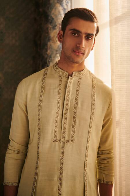 Buy_Philocaly_Green Silk Embroidery Roccoco Panelled Kurta_Online_at_Aza_Fashions