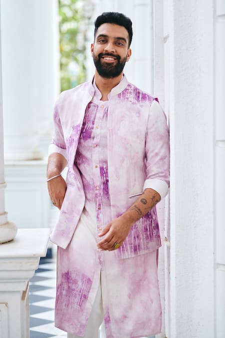 Shop Philocaly Purple Silk Abstract Print Bundi at Aza Fashions Shop_Philocaly_Purple Silk Abstract Print Bundi _at_Aza_Fashions