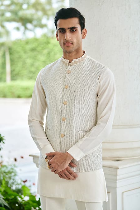 Philocaly_White Silk Embroidery Cut Dana Bundi_Online_at_Aza_Fashions