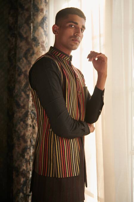 Buy_Philocaly_Multi Color Silk Woven Stripe Bundi _Online_at_Aza_Fashions