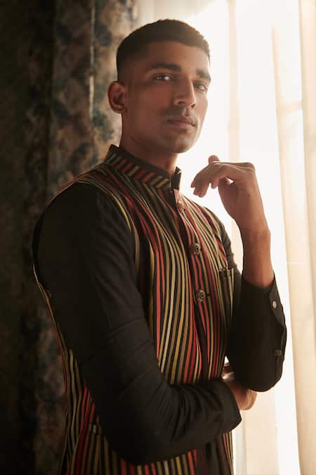 Shop_Philocaly_Multi Color Silk Woven Stripe Bundi _Online_at_Aza_Fashions