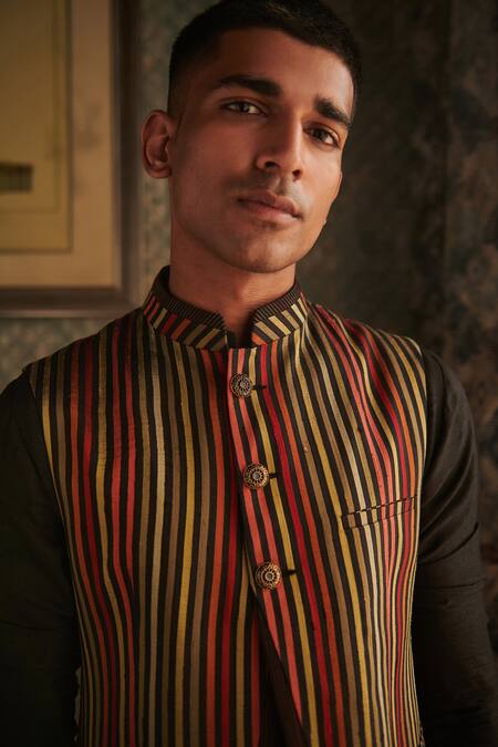 Buy_Philocaly_Multi Color Silk Woven Stripe Bundi 