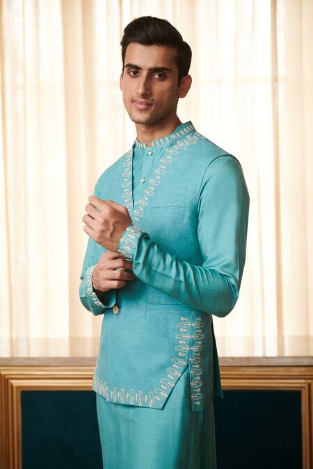 Philocaly Blue Linen Embroidery Bundi Online at Aza Fashions Philocaly_Blue Linen Embroidery Bundi_Online_at_Aza_Fashions