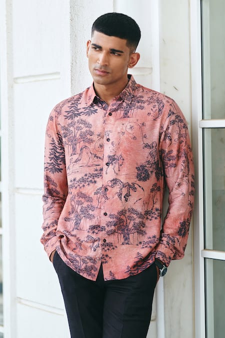Buy_Philocaly_Pink Cotton Embroidery Folklore Printed Shirt _Online_at_Aza_Fashions
