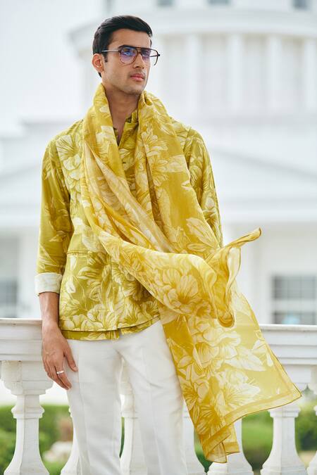 Shop Philocaly Yellow Cotton Embroidery Buransh Printed Shirt Online at Aza Fashions Shop_Philocaly_Yellow Cotton Embroidery Buransh Printed Shirt _Online_at_Aza_Fashions