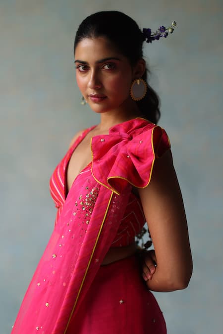 Buy_Rajiramniq_Pink Crepe Hand Embroidery Sequin Saree With Unstitched Blouse Fabric _Online_at_Aza_Fashions