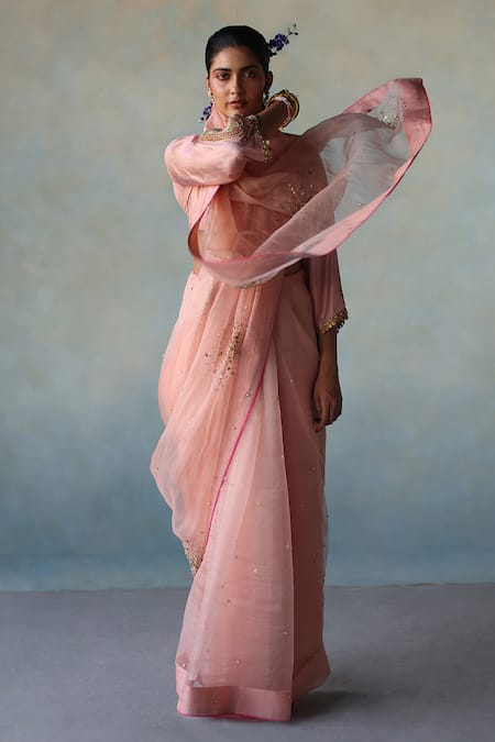 Rajiramniq Sequin Embroidered Saree With Unstitched Blouse Fabric 