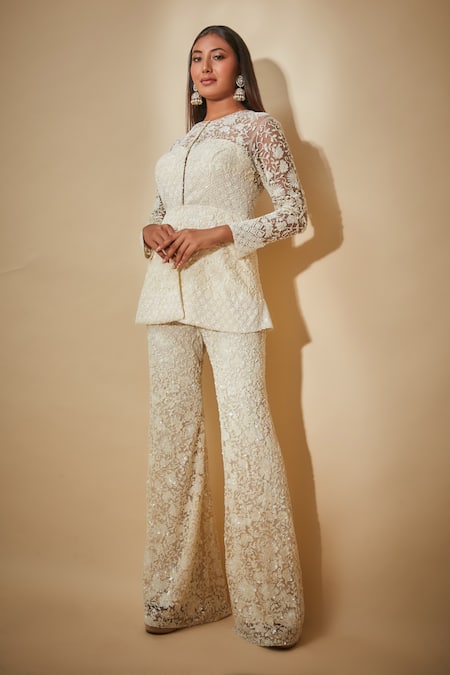 Premya By Manishii Hand Embroidered Jacket & Trouser Set 