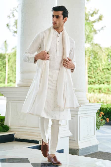 Buy Philocaly White Cotton Embroidery Dove Thread Kurta Buy_Philocaly_White Cotton Embroidery Dove Thread Kurta