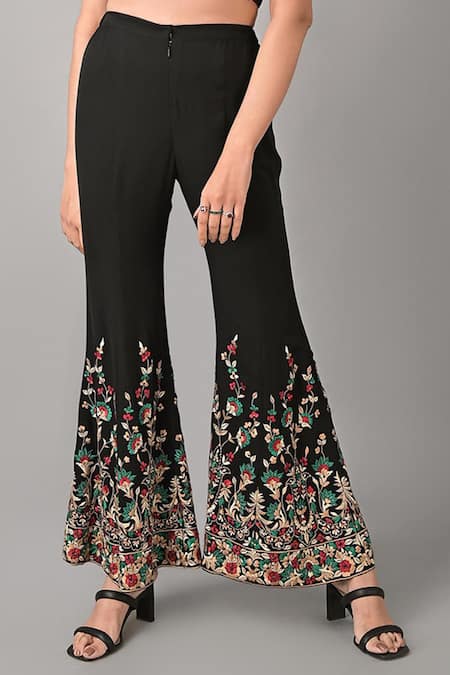 Shop_Kavita D_Black Silk Georgette Embroidered Bead Floral Trouser  _Online_at_Aza_Fashions