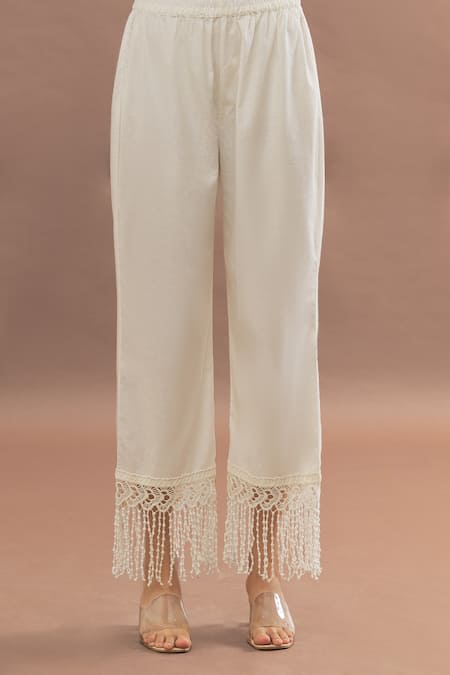 Buy_Kalakaari By Sagarika_White Cotton Lace Floral Cut Work Border Kurta With Pant_Online_at_Aza_Fashions