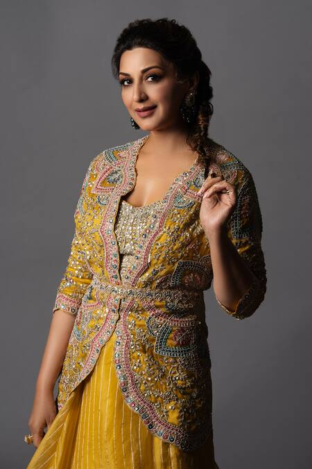 Buy Osaa By Adarsh Yellow Organza Sequin, Thread And Cutdana Round Embroidered Jacket Lehenga Set Buy_Osaa By Adarsh_Yellow Organza Sequin, Thread And Cutdana Round Embroidered Jacket Lehenga Set