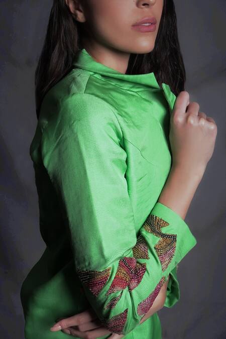 Buy_Seesa_Green Silk Organza Shorts _Online_at_Aza_Fashions