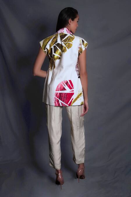 Shop_Seesa_Off White Silk, Chiffon Marzipan Trouser _at_Aza_Fashions