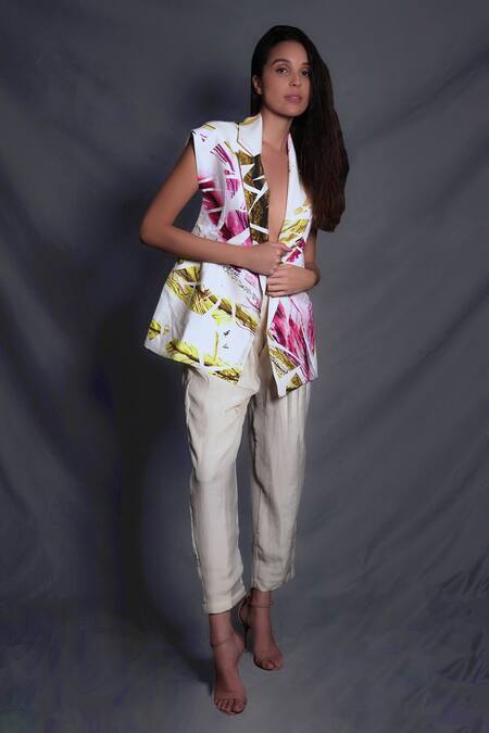 Buy_Seesa_Off White Silk, Chiffon Marzipan Trouser _Online_at_Aza_Fashions