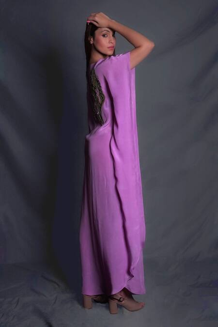 Buy_Seesa_Purple Viscose Beads, Sequins, Zari Boat Neck Leaf Applique Work Kaftan _Online_at_Aza_Fashions