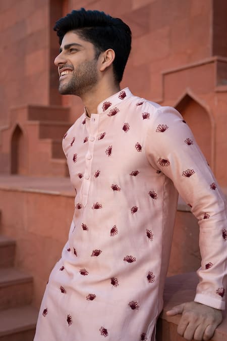 Buy Kaaj Button X AZA Pink Chanderi Silk Embroidery Kurta Set Online at Aza Fashions Buy_Kaaj Button X AZA_Pink Chanderi Silk Embroidery Kurta Set _Online_at_Aza_Fashions