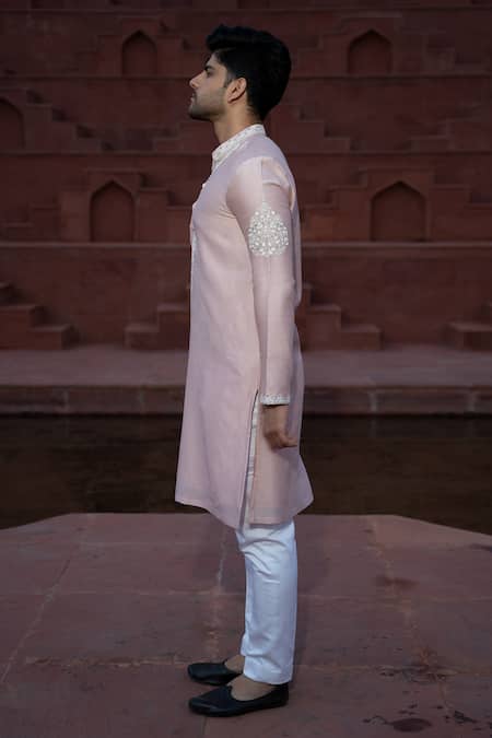 Buy Kaaj Button X AZA Pink Chanderi Silk, Satin Embroidery Floral Kurta Set Online at Aza Fashions Buy_Kaaj Button X AZA_Pink Chanderi Silk, Satin Embroidery Floral Kurta Set _Online_at_Aza_Fashions