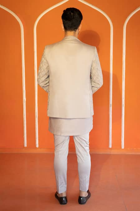 Kaaj Button X AZA Champagne Mughal Embroidered Jodhpuri Set For Kids