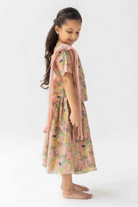 Ankid_Pink Silk Chanderi Printed Jungle Sunderban Lehenga Set_Online_at_Aza_Fashions