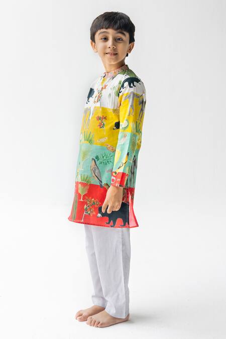 Buy_Ankid_Multi Color Cotton Voile Printed Jungle Multicolor Kurta Set_Online_at_Aza_Fashions