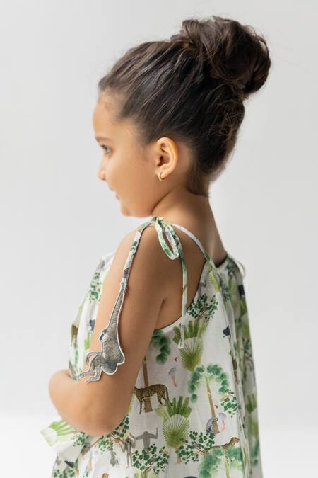 Buy_Ankid_Ivory Cotton Voile Printed Jungle Sunderban Top And Skirt Set_Online_at_Aza_Fashions