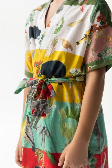 Buy_Ankid_Multi Color Cotton Voile Printed Animal Chidiya Ghar Ki Sair Robe_Online_at_Aza_Fashions