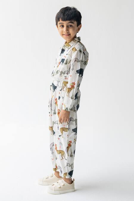 Ankid Ivory Cotton Voile Printed Jungle Chidiya Ghar Ki Sair Jumpsuit Online at Aza Fashions Ankid_Ivory Cotton Voile Printed Jungle Chidiya Ghar Ki Sair Jumpsuit_Online_at_Aza_Fashions