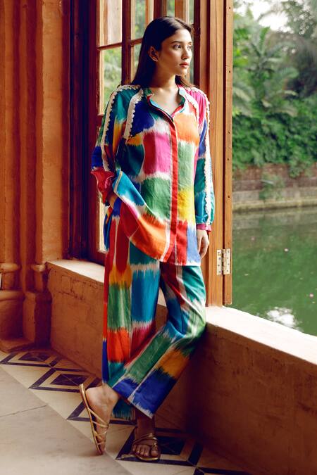 Buy_Kavya Singh Kundu_Multi Color Jackson Handwoven Mulberry Brush Stroke Print Shirt With Trouser _Online_at_Aza_Fashions