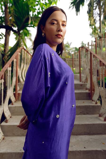 Kavya Singh Kundu_Purple Silk Crystals, Embroidery, Lorde Handwoven Mulberry Tunic With Trouser _Online_at_Aza_Fashions
