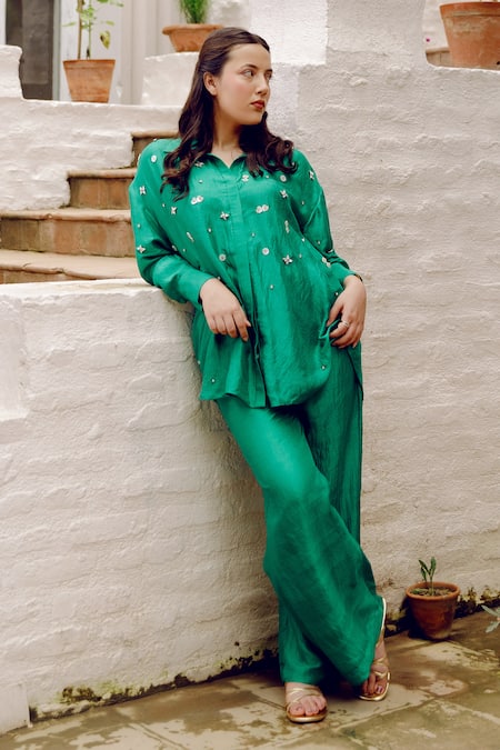 Kavya Singh Kundu Moe Handwoven Mulberry Silk Shirt With Trouser 