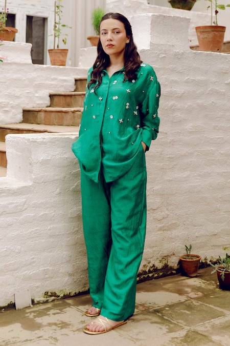 Kavya Singh Kundu Moe Handwoven Mulberry Silk Shirt With Trouser 