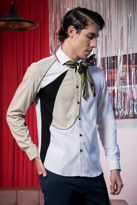 Buy_Abkasa_Multi Color Polyester, Viscose Costume Block Shirt _Online_at_Aza_Fashions