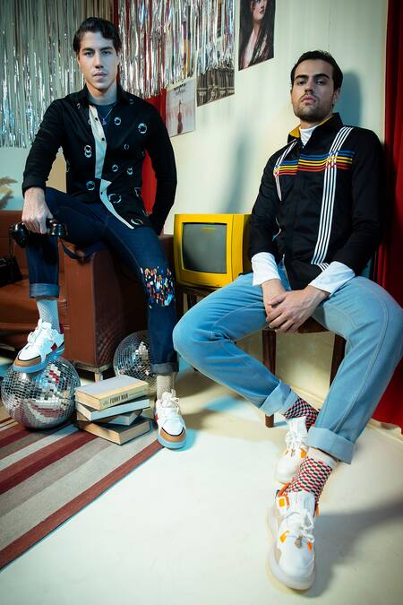 Abkasa_Black Cotton Embroidery Pinball Bubble Pattern Shirt_Online_at_Aza_Fashions