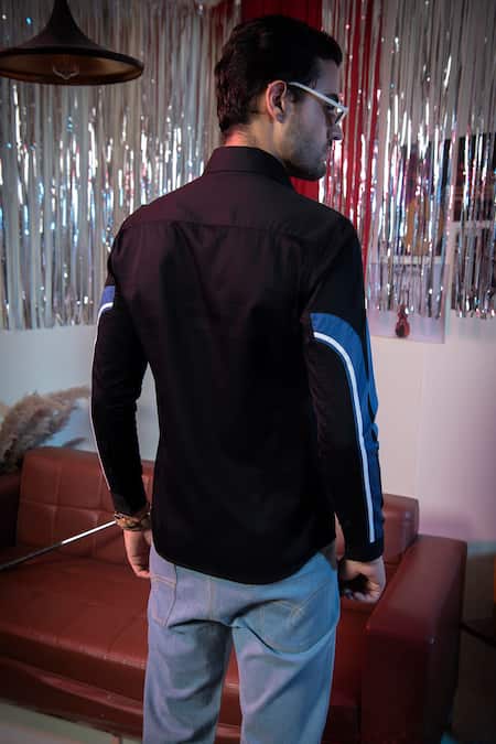 Shop Abkasa Black Cotton Embroidery Botany Placement Shirt at Aza Fashions Shop_Abkasa_Black Cotton Embroidery Botany Placement Shirt _at_Aza_Fashions