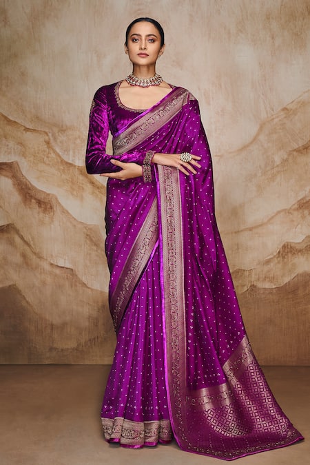 Shop Khaddi Georgette Violet Banarasi Saree Blouse Designs Online – Sunasa