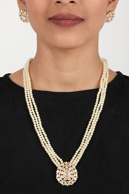 Shop Sica Jewellery Yellow Moissanite Polki Embellished Long Necklace Set at Aza Fashions Shop_Sica Jewellery_Yellow Moissanite Polki Embellished Long Necklace Set _at_Aza_Fashions