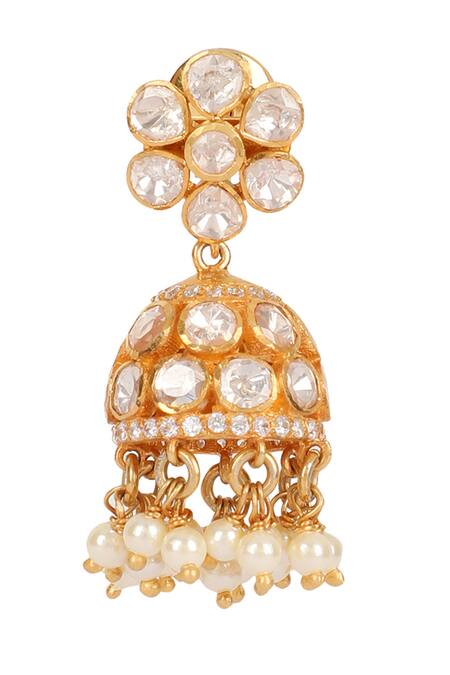 Sica Jewellery_Yellow Diamonds, Pearls, Stones Moissanite Polki And Embellished Jhumkas _Online_at_Aza_Fashions