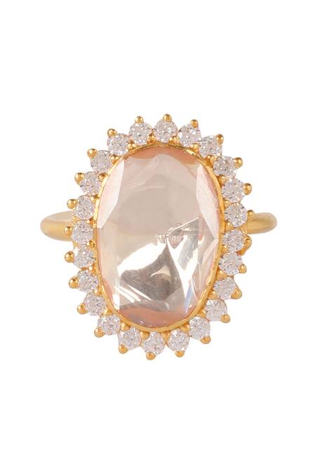 Sica Jewellery Yellow Imitation Diamonds Moissanite Polki Embellished Oblong Ring Online at Aza Fashions Sica Jewellery_Yellow Imitation Diamonds Moissanite Polki Embellished Oblong Ring _Online_at_Aza_Fashions