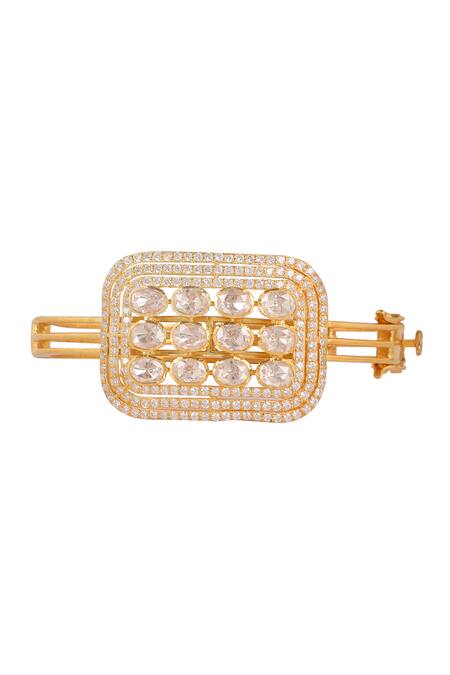 Sica Jewellery_Yellow Imitation Diamonds Moissanite Polki Embellished Bracelet _Online_at_Aza_Fashions