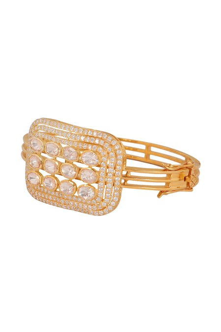 Shop_Sica Jewellery_Yellow Imitation Diamonds Moissanite Polki Embellished Bracelet _at_Aza_Fashions