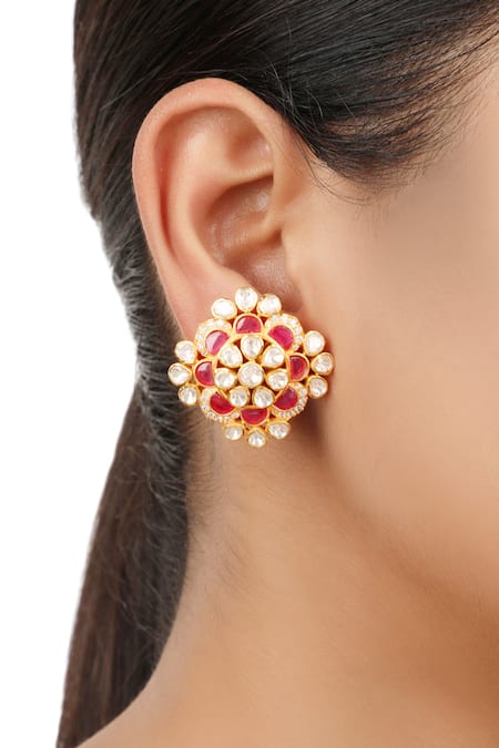 Indian Traditional Antique Golden-Plated Minakari Jhumka Earrings with red  Color | Priviu